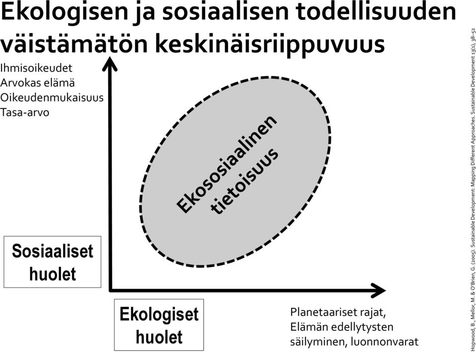 Sustainable Development 13(1), 38 52 väistämätön keskinäisriippuvuus Ihmisoikeudet Arvokas