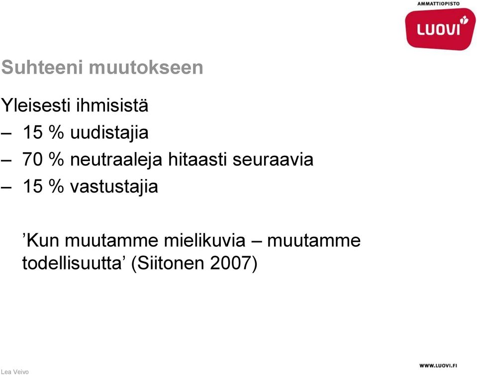 seuraavia 15 % vastustajia Kun muutamme