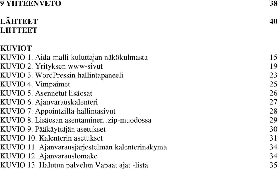 Appointzilla-hallintasivut 28 KUVIO 8. Lisäosan asentaminen.zip-muodossa 29 KUVIO 9. Pääkäyttäjän asetukset 30 KUVIO 10.