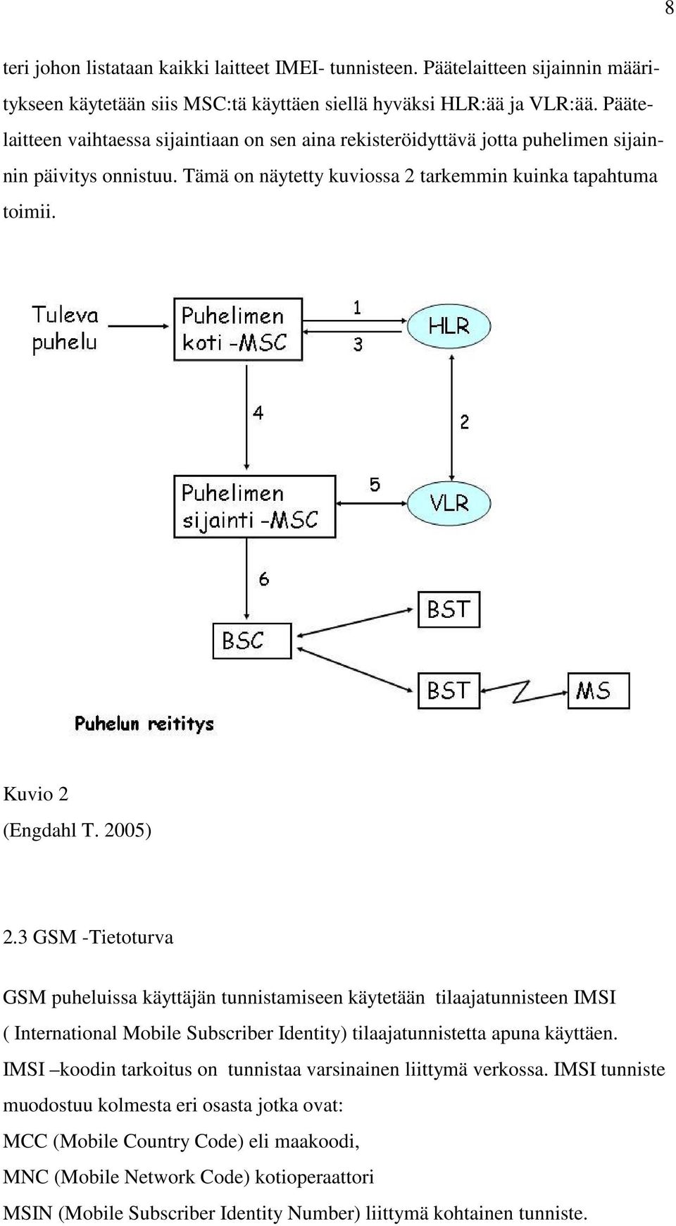 2005) 2.3 GSM -Tietoturva GSM puheluissa käyttäjän tunnistamiseen käytetään tilaajatunnisteen IMSI ( International Mobile Subscriber Identity) tilaajatunnistetta apuna käyttäen.