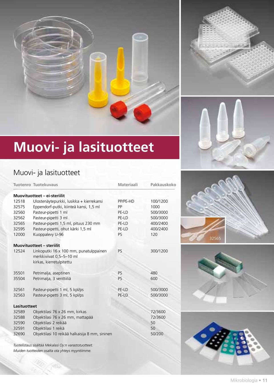 Pasteur-pipetti, ohut kärki 1,5 ml PE-LD 400/2400 12000 Kuoppalevy U-96 PS 120 Muovituotteet steriilit 12524 Linkoputki 16 x 100 mm, punatulppainen PS 300/1200 merkkiviivat 0,5 5 10 ml kirkas,