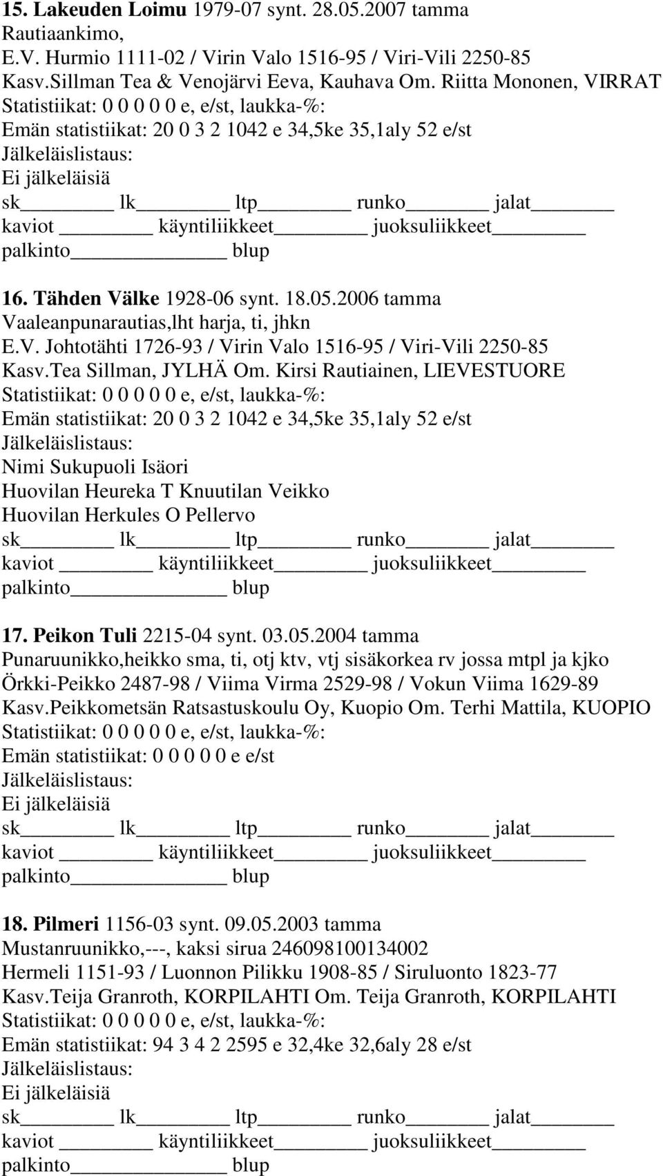 2006 tamma Vaaleanpunarautias,lht harja, ti, jhkn E.V. Johtotähti 1726-93 / Virin Valo 1516-95 / Viri-Vili 2250-85 Kasv.Tea Sillman, JYLHÄ Om.