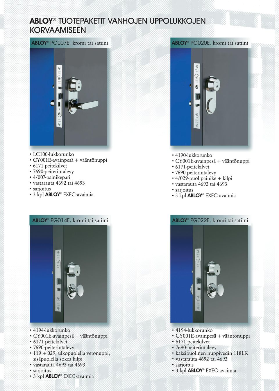 4/029-puolipainike + kilpi ABLOY PG014E, kromi tai satiini ABLOY PG022E, kromi tai