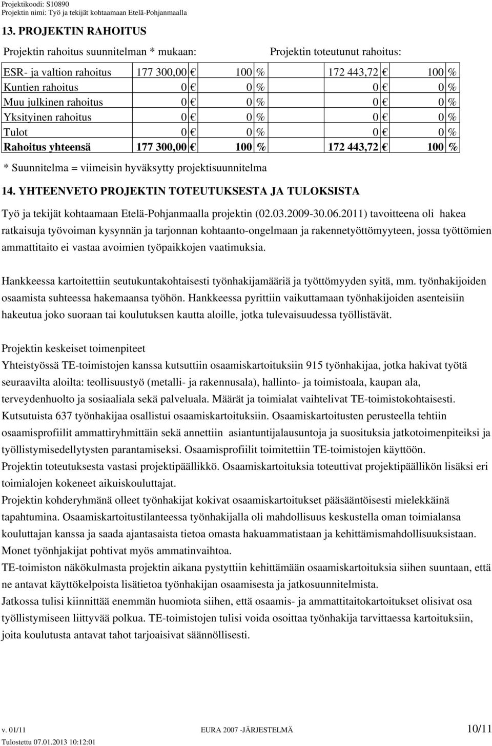 YHTEENVETO PROJEKTIN TOTEUTUKSESTA JA TULOKSISTA Työ ja tekijät kohtaamaan Etelä-Pohjanmaalla projektin (02.03.2009-30.06.