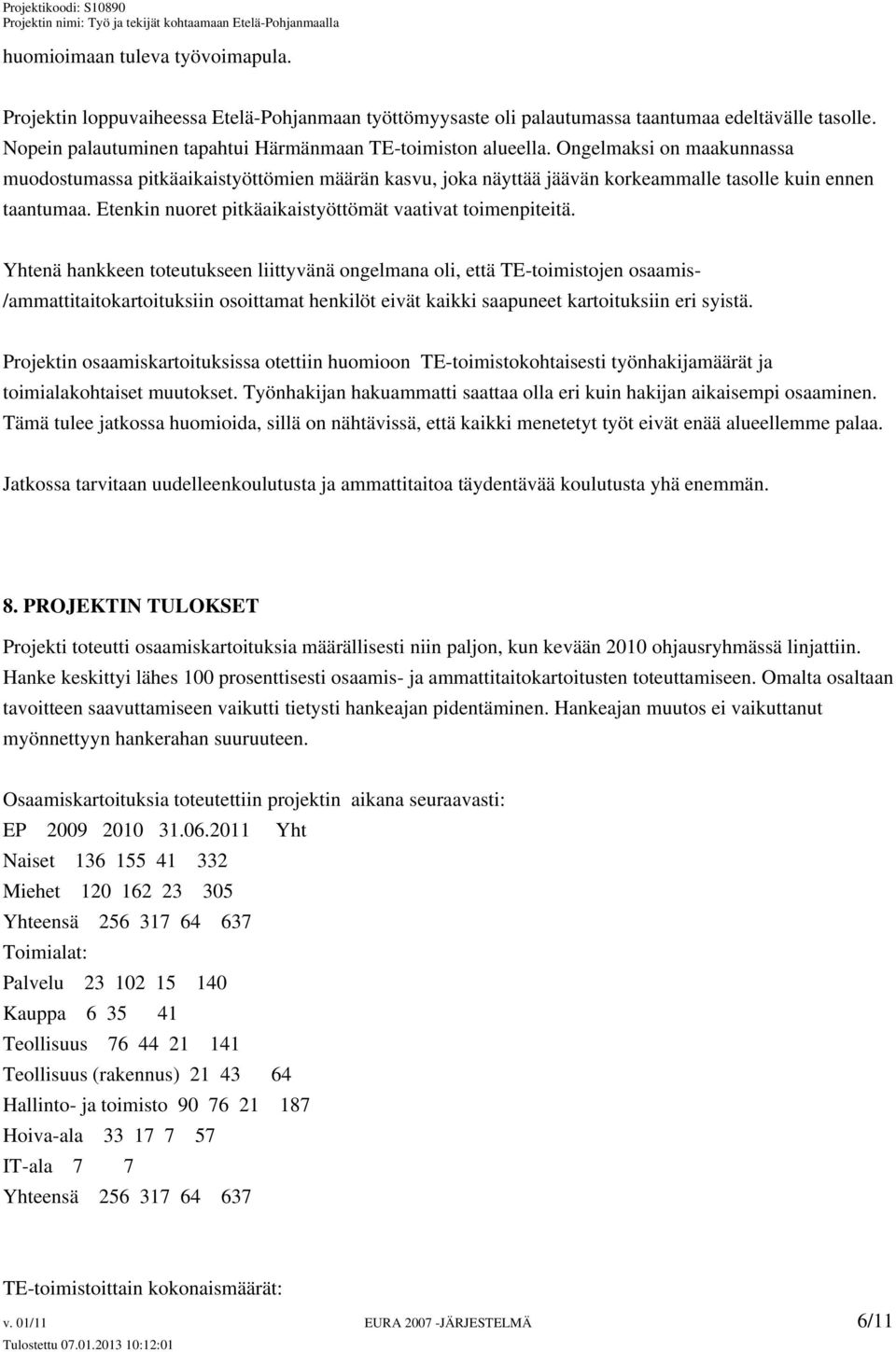 Yhtenä hankkeen toteutukseen liittyvänä ongelmana oli, että TE-toimistojen osaamis- /ammattitaitokartoituksiin osoittamat henkilöt eivät kaikki saapuneet kartoituksiin eri syistä.