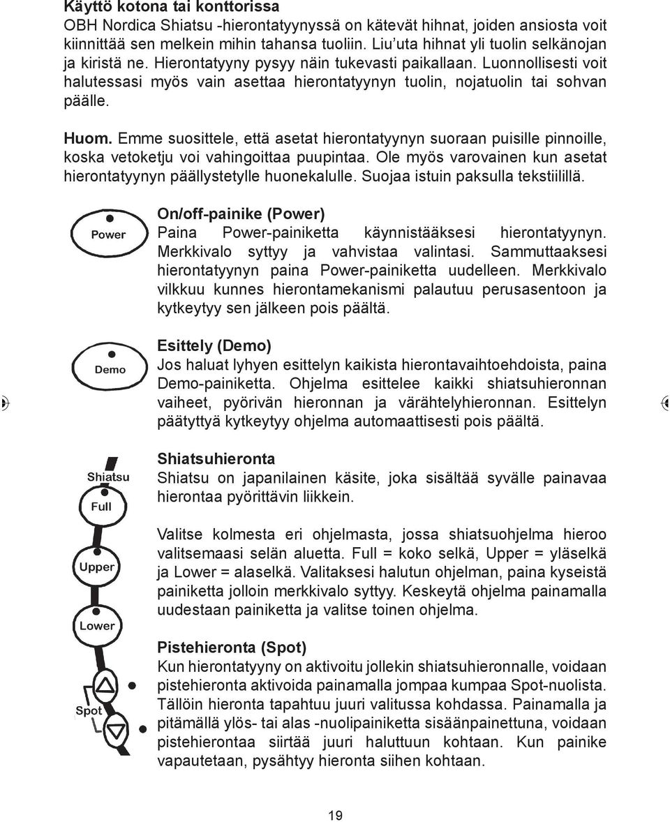 Luonnollisesti voit halutessasi myös vain asettaa hierontatyynyn tuolin, nojatuolin tai sohvan päälle. Huom.