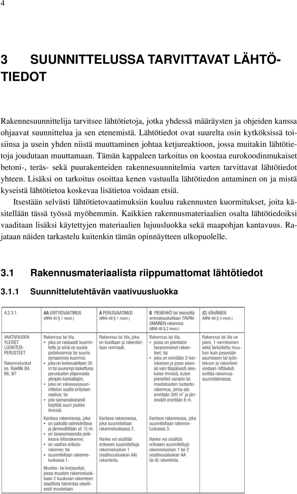 Tämän kappaleen tarkoitus on koostaa eurokoodinmukaiset betoni-, teräs- sekä puurakenteiden rakennesuunnitelmia varten tarvittavat lähtötiedot yhteen.