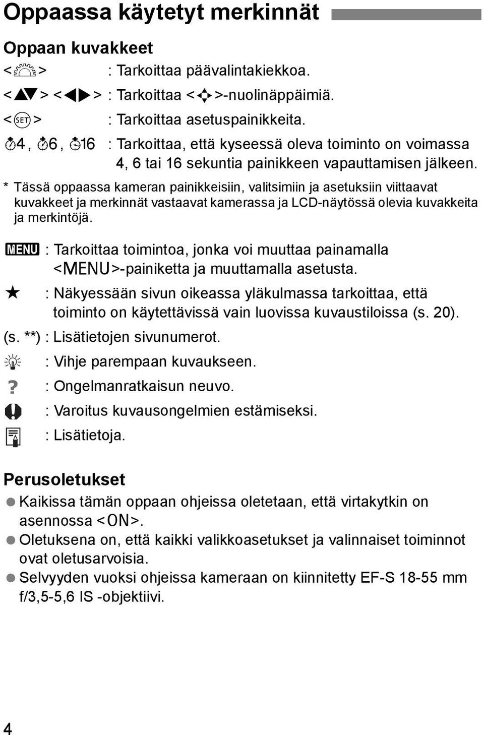 * Tässä oppaassa ameran painieisiin, valitsimiin ja asetusiin viittaavat uvaeet ja merinnät vastaavat amerassa ja LCD-näytössä olevia uvaeita ja merintöjä.