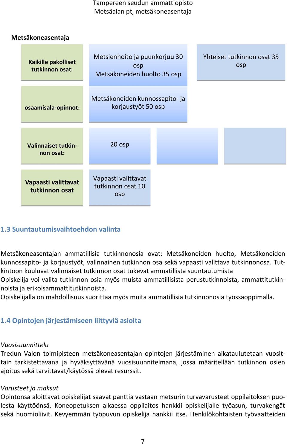 3 Suuntautumisvaihtoehdon valinta Metsäkoneasentajan ammatillisia tutkinnonosia ovat: Metsäkoneiden huolto, Metsäkoneiden kunnossapito- ja korjaustyöt, valinnainen tutkinnon osa sekä vapaasti