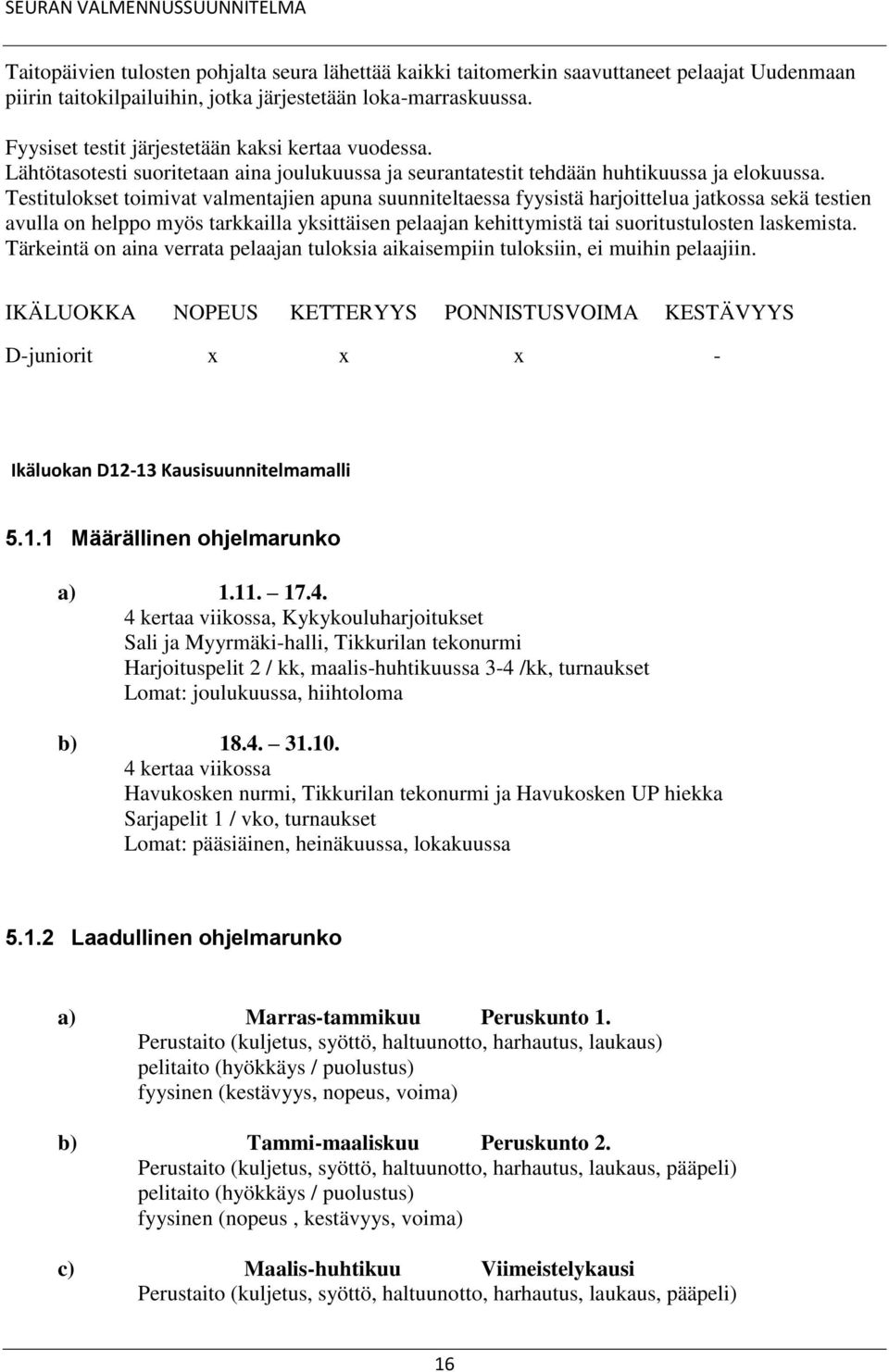 Testitulokset toimivat valmentajien apuna suunniteltaessa fyysistä harjoittelua jatkossa sekä testien avulla on helppo myös tarkkailla yksittäisen pelaajan kehittymistä tai suoritustulosten