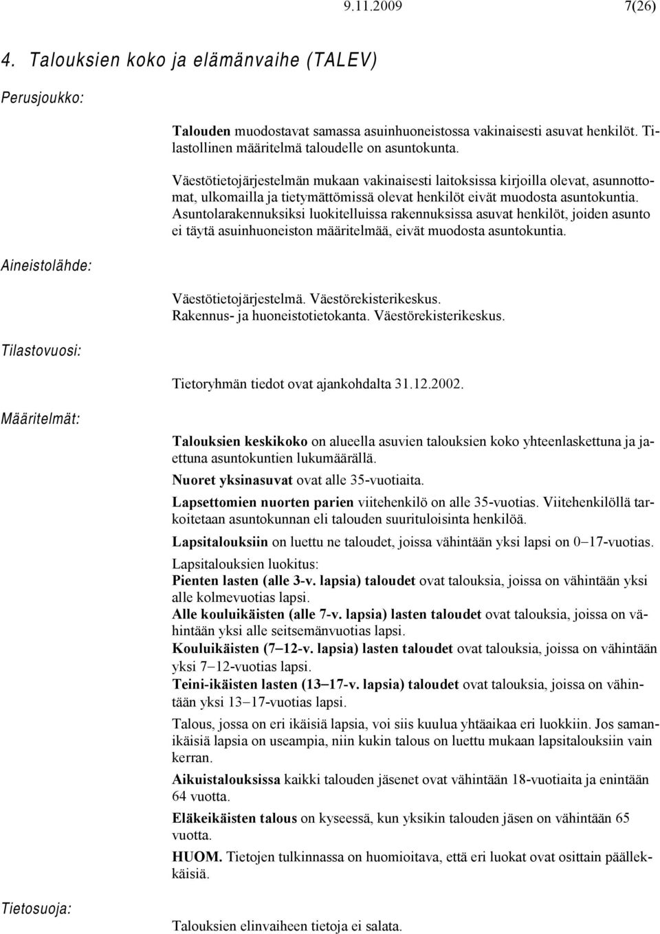 Väestötietojärjestelmän mukaan vakinaisesti laitoksissa kirjoilla olevat, asunnottomat, ulkomailla ja tietymättömissä olevat henkilöt eivät muodosta asuntokuntia.