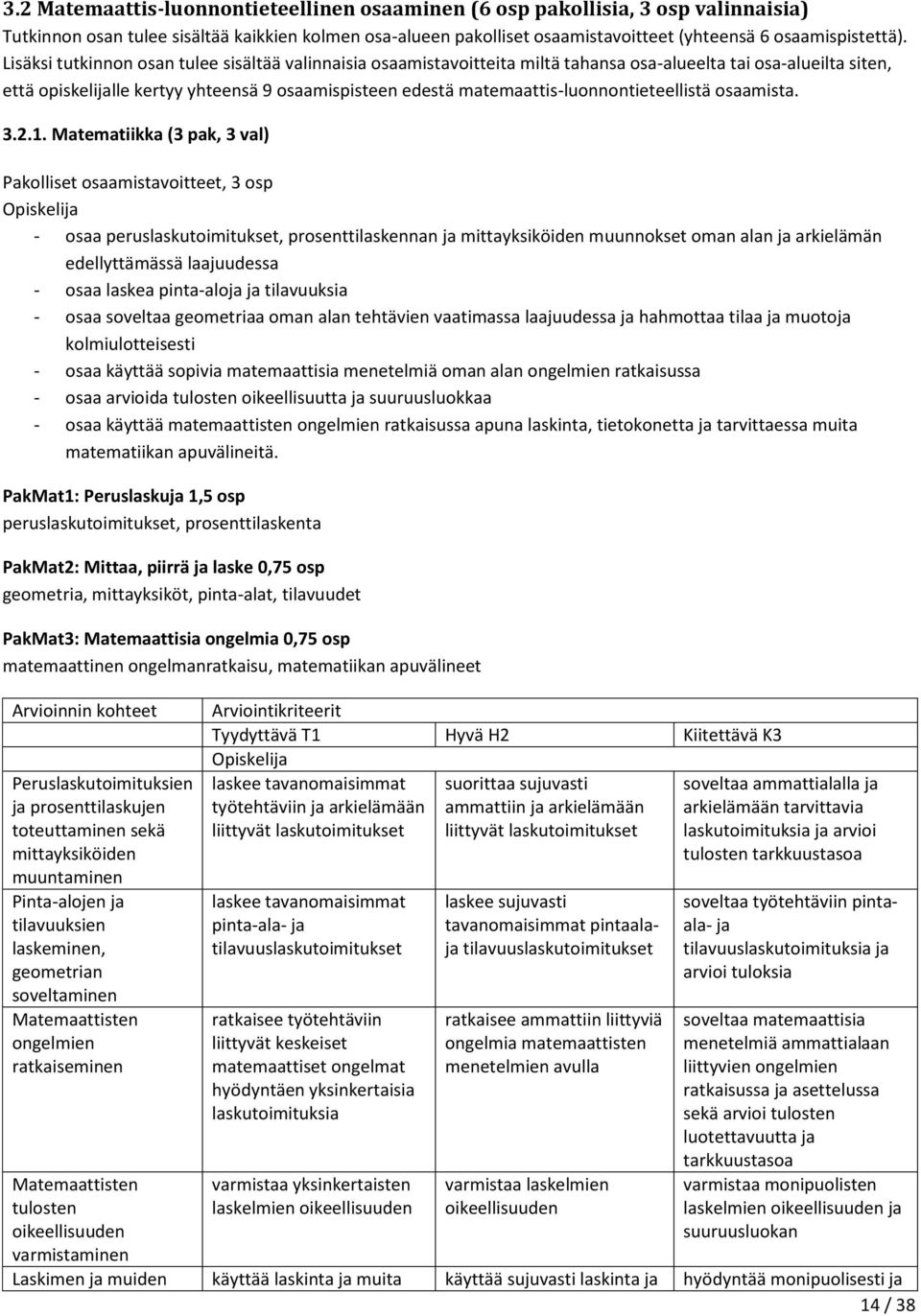 matemaattis-luonnontieteellistä osaamista. 3.2.1.