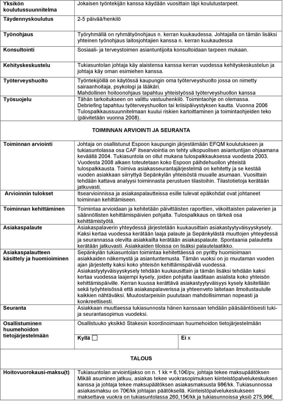 kerran kuukaudessa Sosiaali ja terveystoimen asiantuntijoita konsultoidaan tarpeen mukaan.