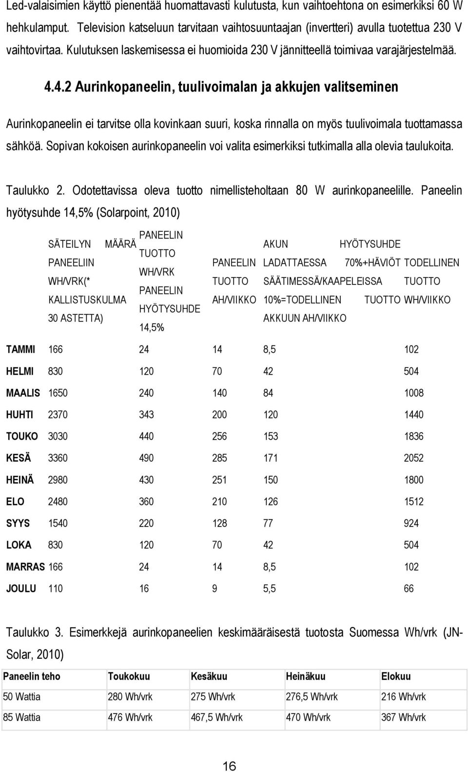 4.2 Aurinkopaneelin, tuulivoimalan ja akkujen valitseminen Aurinkopaneelin ei tarvitse olla kovinkaan suuri, koska rinnalla on myös tuulivoimala tuottamassa sähköä.