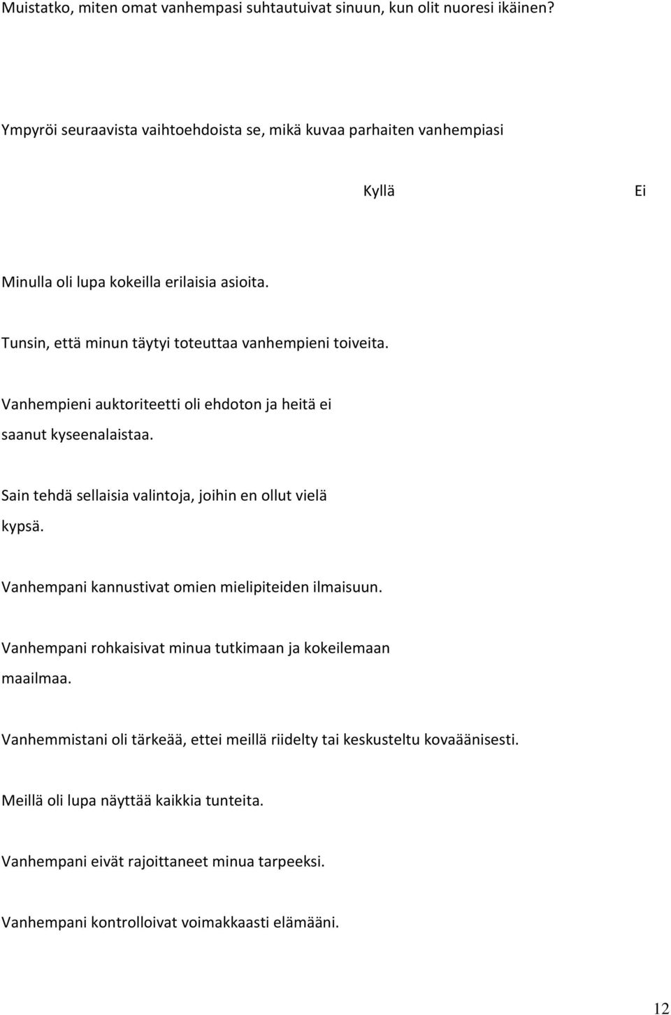 Vanhempieni auktoriteetti oli ehdoton ja heitä ei saanut kyseenalaistaa. Sain tehdä sellaisia valintoja, joihin en ollut vielä kypsä.