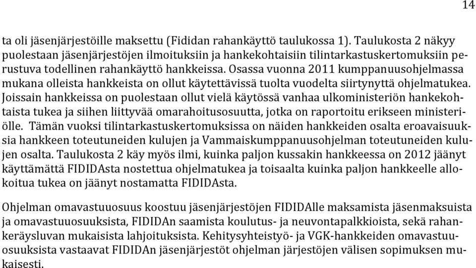 Osassa vuonna 2011 kumppanuusohjelmassa mukana olleista hankkeista on ollut käytettävissä tuolta vuodelta siirtynyttä ohjelmatukea.