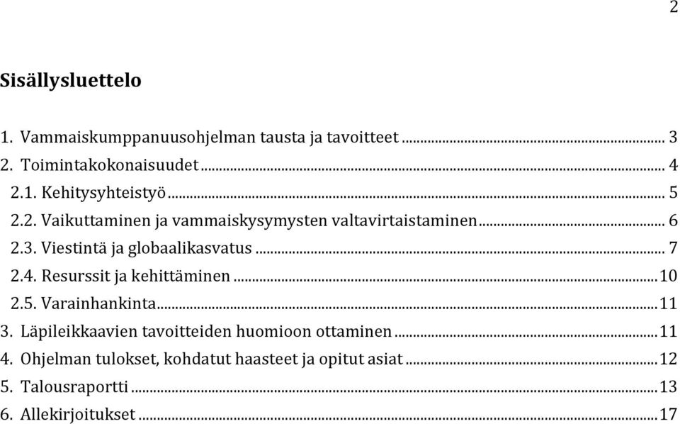 Resurssit ja kehittäminen... 10 2.5. Varainhankinta... 11 3. Läpileikkaavien tavoitteiden huomioon ottaminen... 11 4.