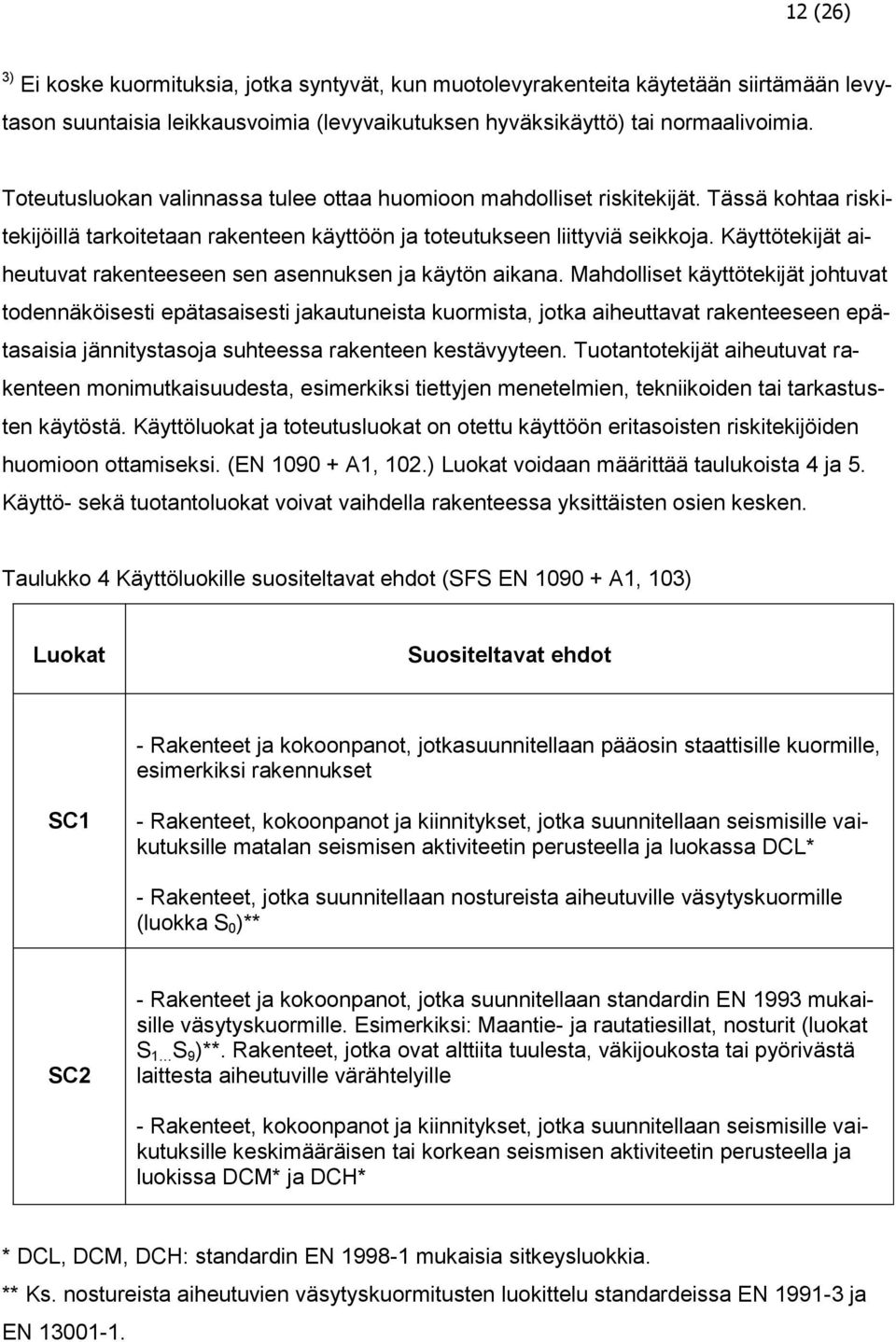 Käyttötekijät aiheutuvat rakenteeseen sen asennuksen ja käytön aikana.