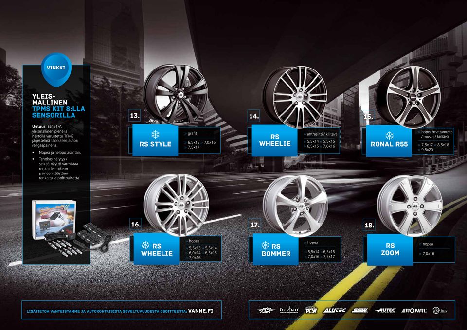 RS style >> grafit >> 6,5x15 >> 7,5x17 RS wheelie >> 5,5x14 >> 5,5x15 >> 6,5x15 Ronal R55 /mattamusta / musta / kiiltävä >> 7,5x17 >>