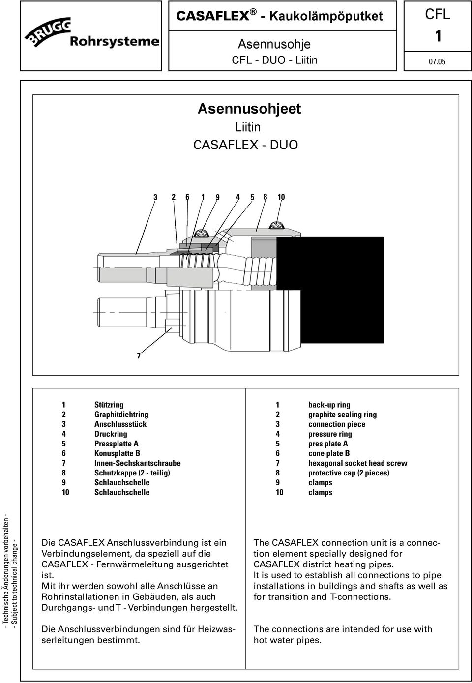 pieces) 9 clamps 10 clamps Die CASAFLEX Anschlussverbindung ist ein Verbindungselement, da speziell auf die CASAFLEX - Fernwärmeleitung ausgerichtet ist.