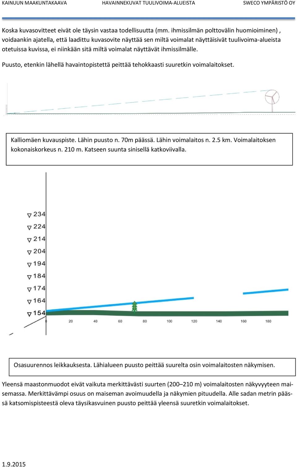 näyttävät ihmissilmälle. Puusto, etenkin lähellä havaintopistettä peittää tehokkaasti suuretkin voimalaitokset. Kalliomäen kuvauspiste. Lähin puusto n. 70m päässä. Lähin voimalaitos n. 2.5 km.