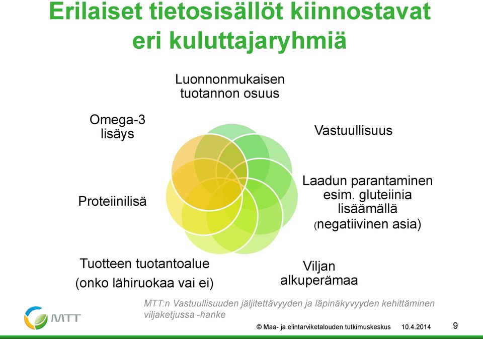 gluteiinia lisäämällä (negatiivinen asia) Tuotteen tuotantoalue (onko lähiruokaa vai ei) Viljan