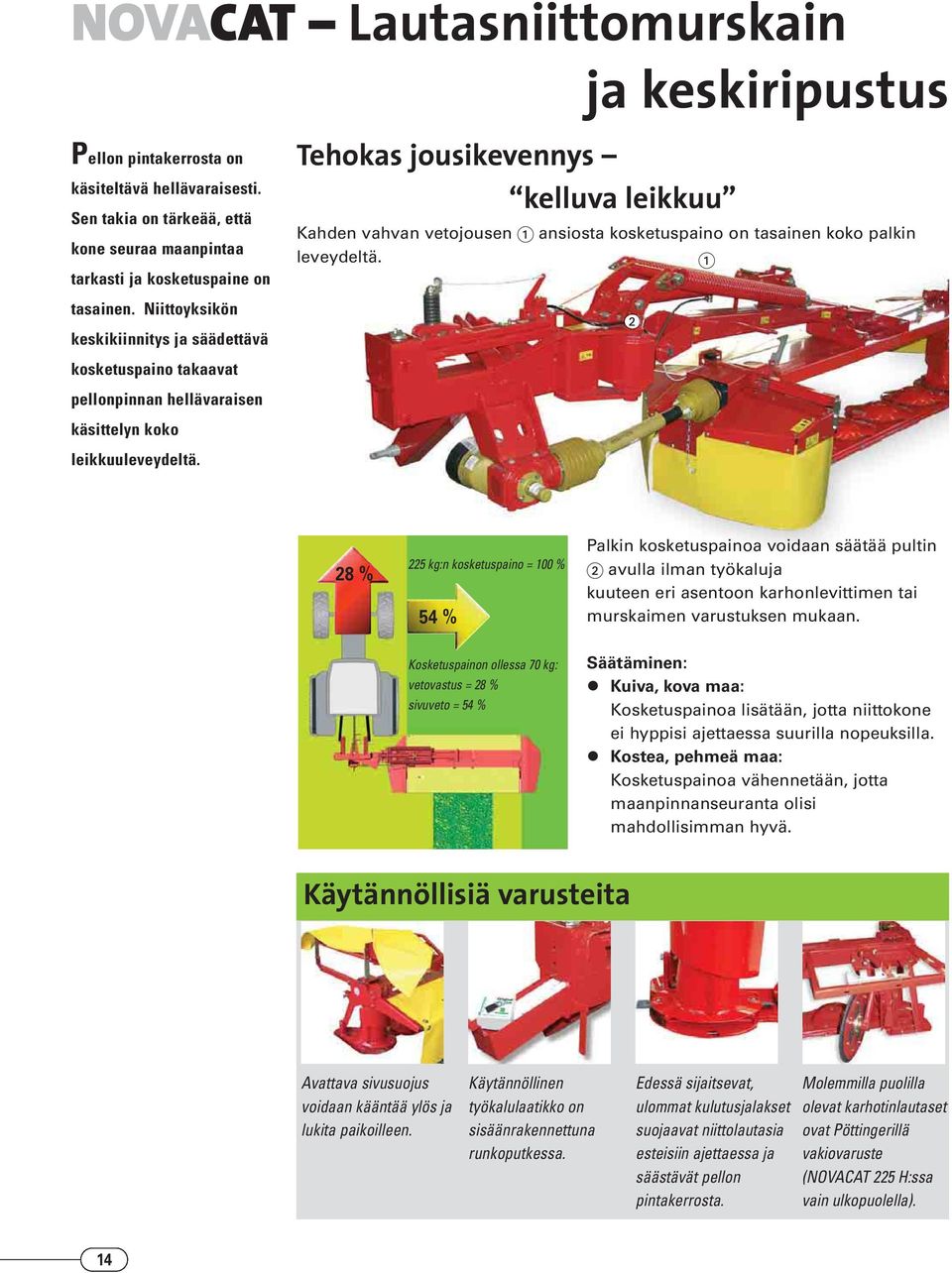 Tehokas jousikevennys kelluva leikkuu Kahden vahvan vetojousen ansiosta kosketuspaino on tasainen koko palkin leveydeltä.