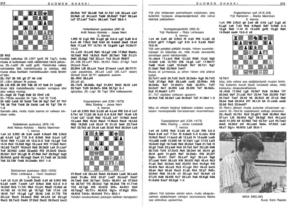 28 Lf5 Kf8 29 Df2 Td6 30 h7 Ke8 31 Lxg5! Ilman tätä mahdollisuutta mustan sumppua olisi ollut vaikea murtaa. 31.-lxg5 32 Txg5 Kd8 33 Dh41 Lf6 33.-Tf6:tta seuraisi 34 Tg8+ Te8 35 Txh8.