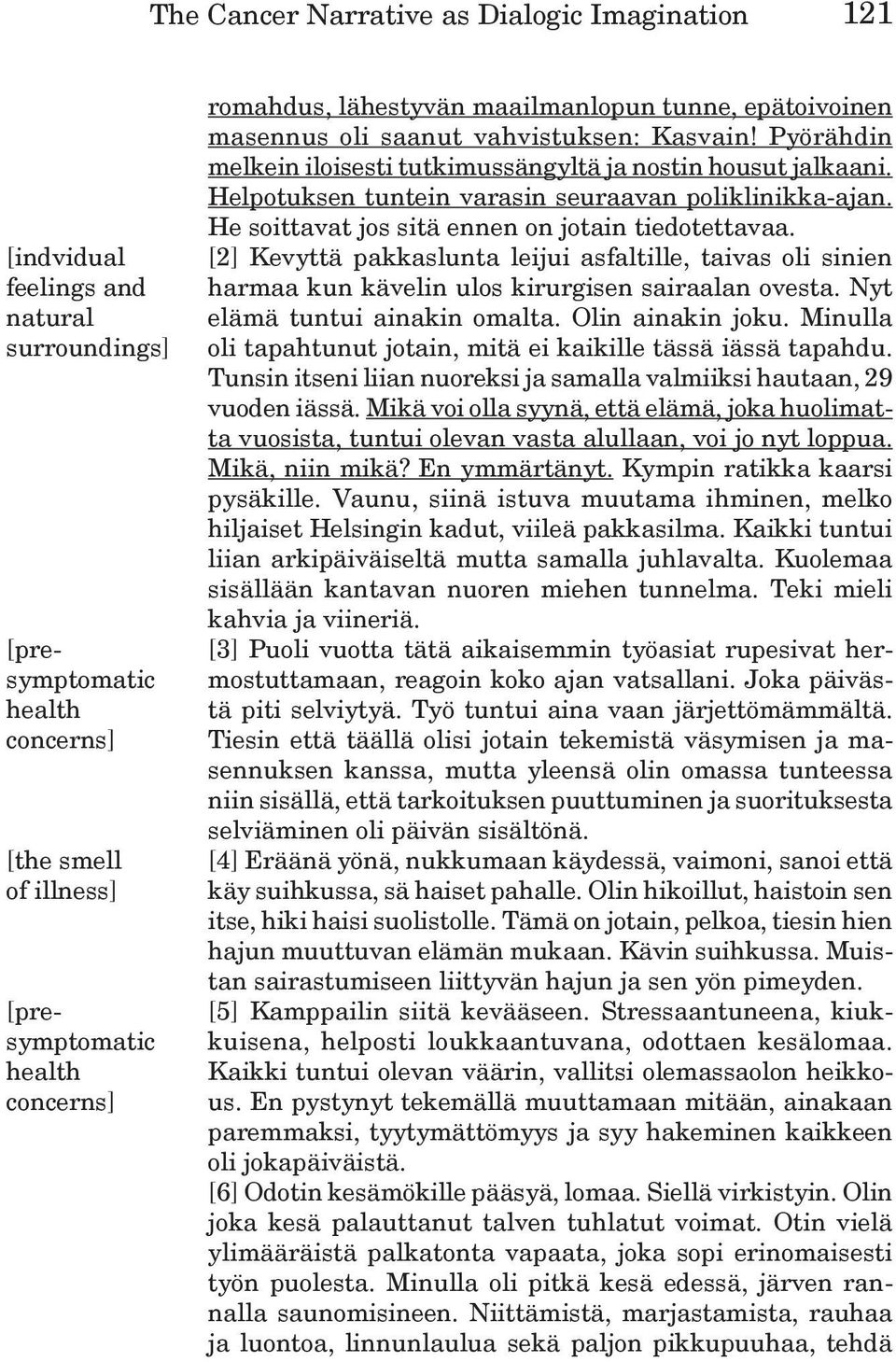 [2] Kevyttä pakkaslunta leijui asfaltille, taivas oli sinien harmaa kun kävelin ulos kirurgisen sairaalan ovesta. Nyt elämä tuntui ainakin omalta. Olin ainakin joku.