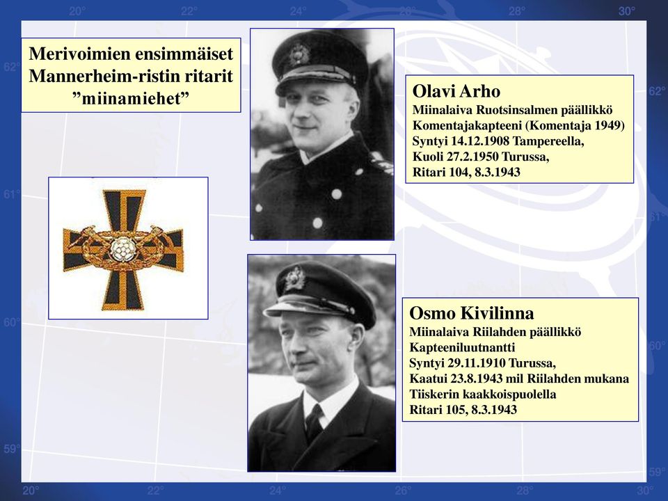 3.1943 Osmo Kivilinna Miinalaiva Riilahden päällikkö Kapteeniluutnantti Syntyi 29.11.