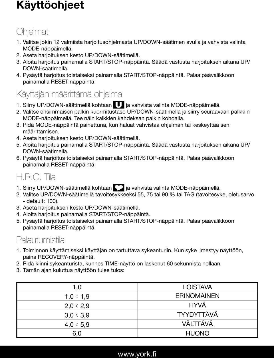 Palaa päävalikkoon painamalla RESET-näppäintä. Käyttäjän määrittämä ohjelma 1. Siirry UP/DOWN-säätimellä kohtaan ja vahvista valinta MODE-näppäimellä. 2.