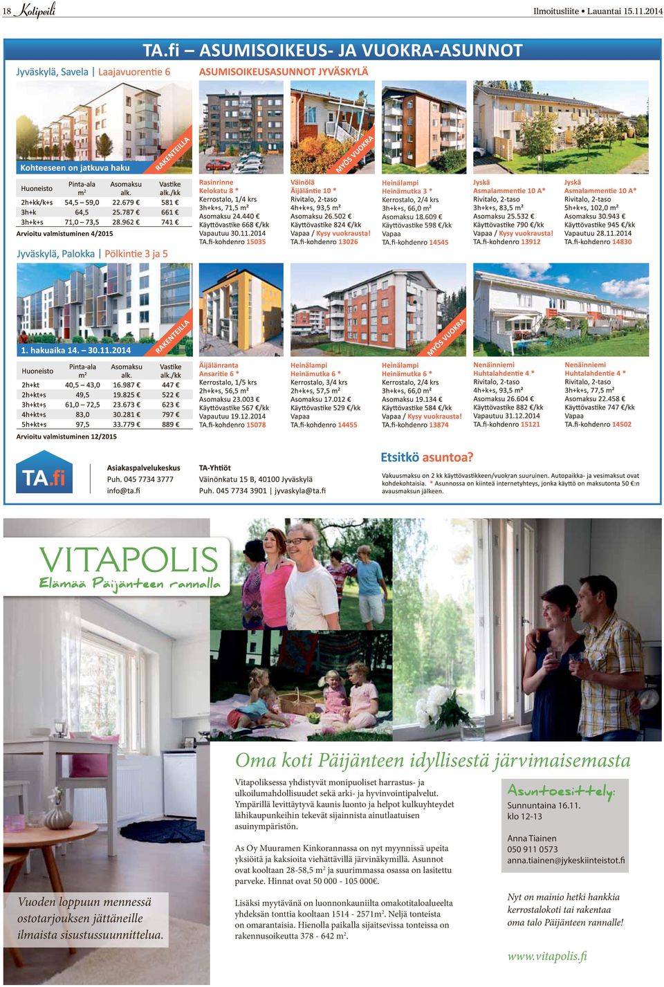 /kk 447 522 623 797 889 Heinälampi Heinämutka 3 * Kerrostalo, 2/4 krs 3h+k+s, 66,0 m² Asomaksu 18.609 Käyttövastike 598 /kk Vapaa TA.