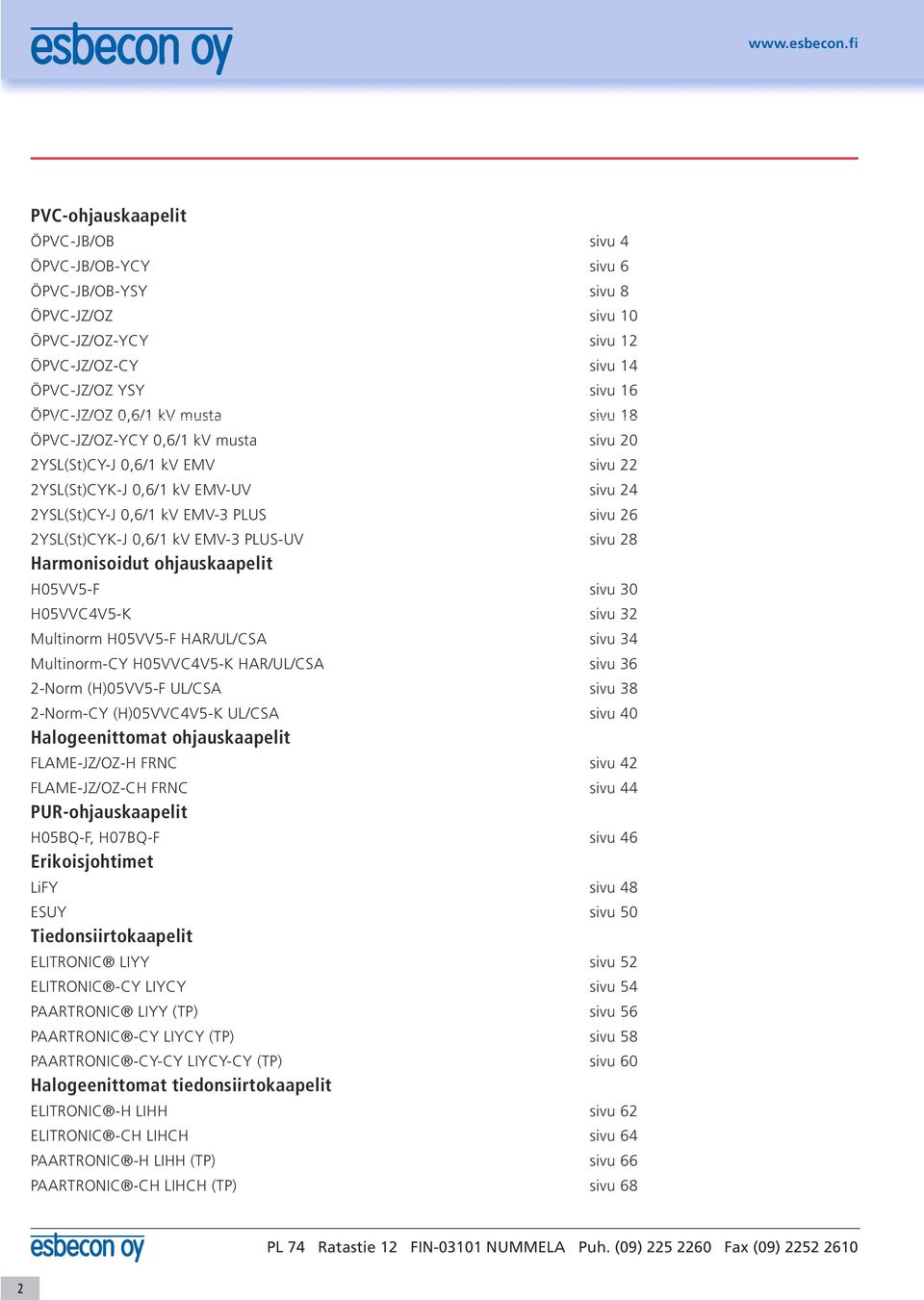 ohjauskaapelit H05VV5-F sivu 30 H05VVC4V5-K sivu 32 Multinorm H05VV5-F HAR/UL/CSA sivu 34 Multinorm-CY H05VVC4V5-K HAR/UL/CSA sivu 36 2-Norm (H)05VV5-F UL/CSA sivu 38 2-Norm-CY (H)05VVC4V5-K UL/CSA