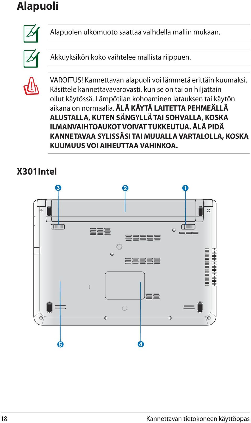 Lämpötilan kohoaminen latauksen tai käytön aikana on normaalia.