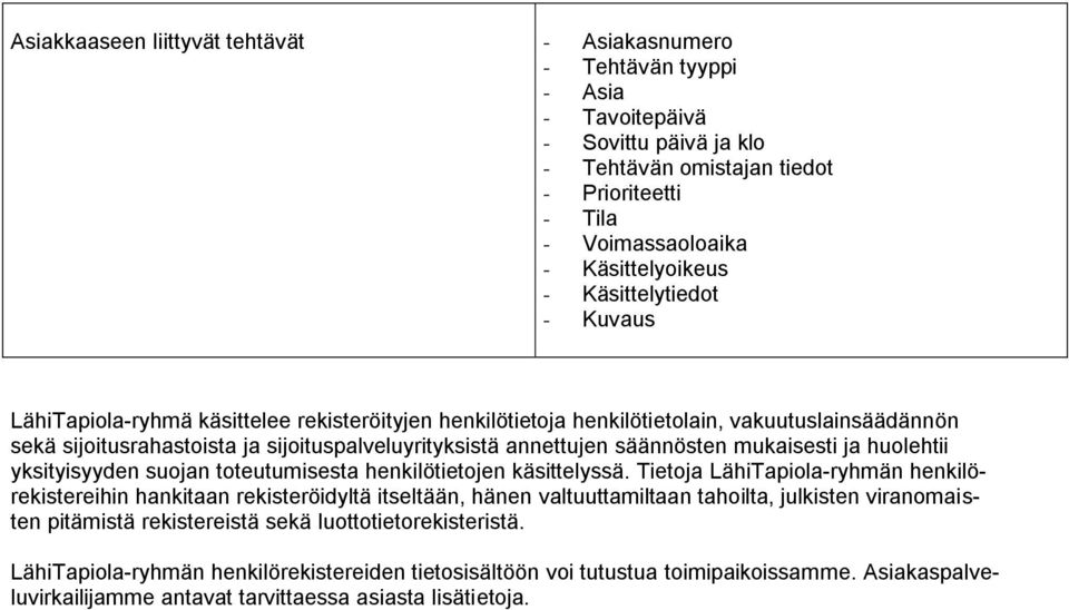 säännösten mukaisesti ja huolehtii yksityisyyden suojan toteutumisesta henkilötietojen käsittelyssä.