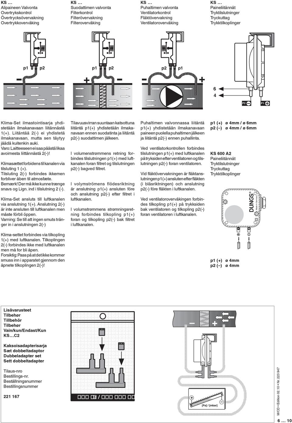 liitännästä (). Liitäntää (-) ei yhdistetä ilmakanavaan, mutta sen täytyy jäädä kuitenkin auki. Varo: Laitteeseen ei saa päästä likaa avoimesta liittännästä (-)!