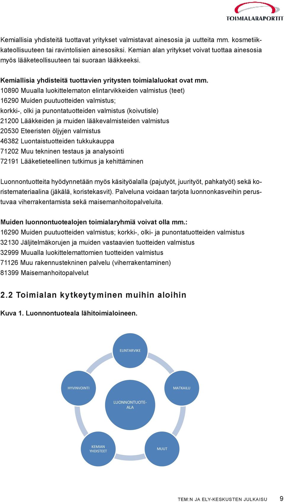 10890 Muualla luokittelematon elintarvikkeiden valmistus (teet) 16290 Muiden puutuotteiden valmistus; korkki-, olki ja punontatuotteiden valmistus (koivutisle) 21200 Lääkkeiden ja muiden