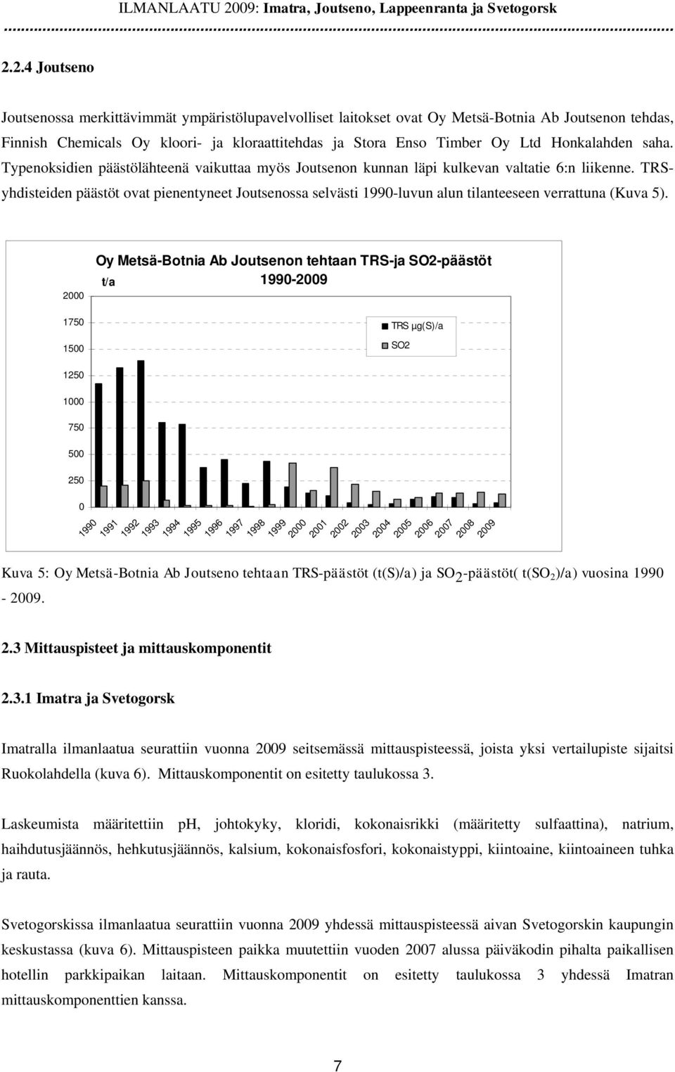 2.4 Joutseno Joutsenossa merkittävimmät ympäristölupavelvolliset laitokset ovat Oy Metsä-Botnia Ab Joutsenon tehdas, Finnish Chemicals Oy kloori- ja kloraattitehdas ja Stora Enso Timber Oy Ltd