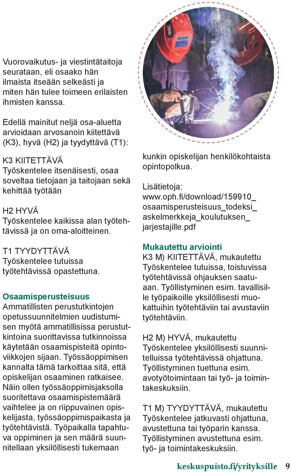 työtään H2 HYVÄ Työskentelee kaikissa alan työtehtävissä ja on oma-aloitteinen. T1 TYYDYTTÄVÄ Työskentelee tutuissa työtehtävissä opastettuna.