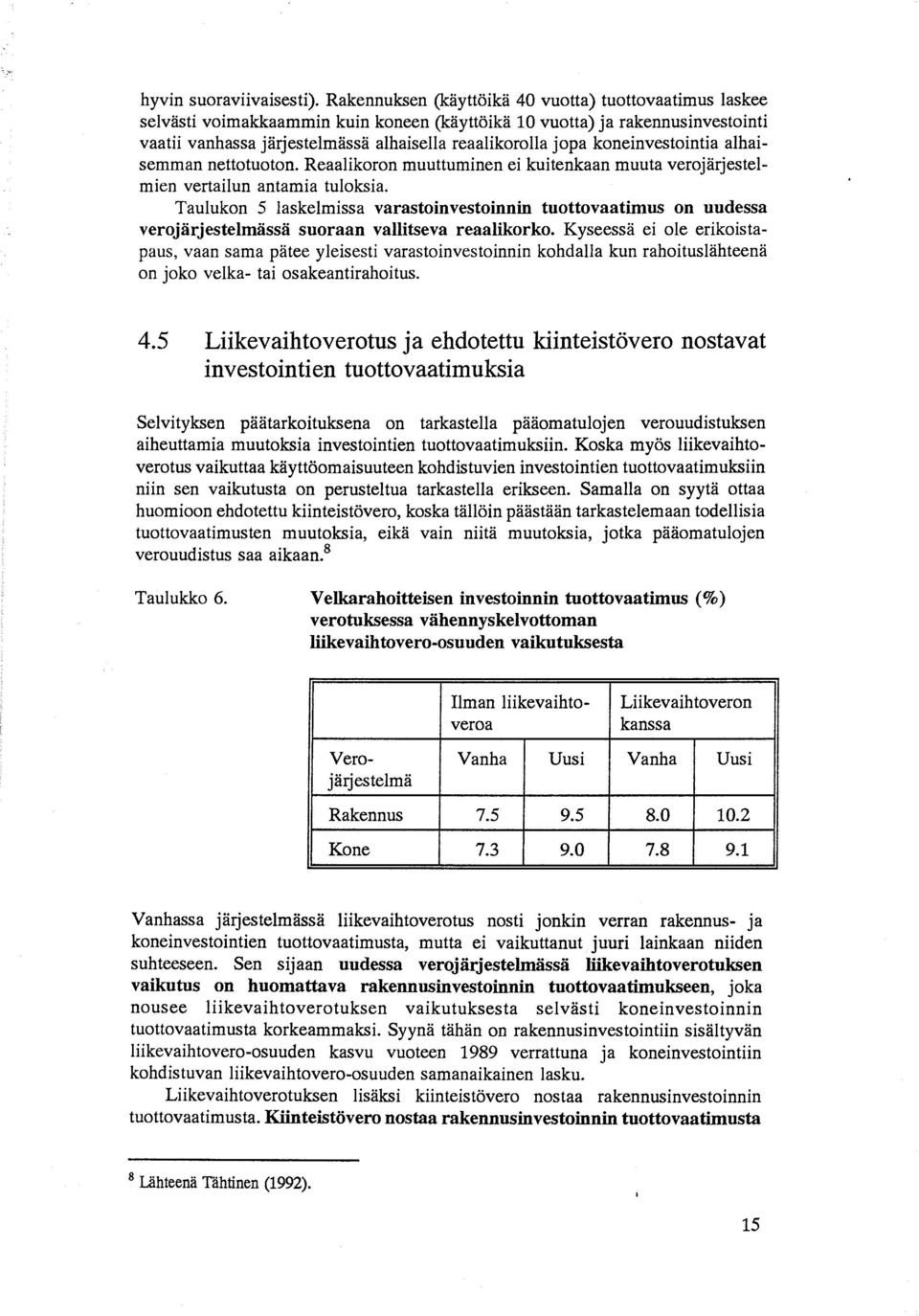 koneinvestointia alhaisemman nettotuoton. Reaalikoron muuttuminen ei kuitenkaan muuta verojärjestelmien vertailun antamia tuloksia.