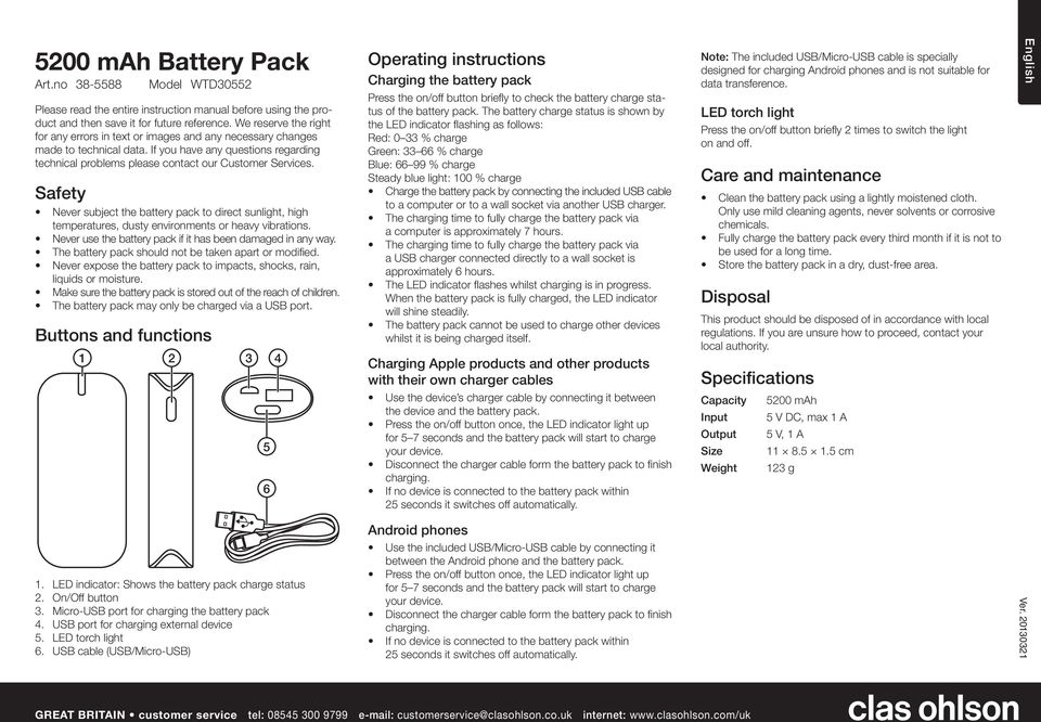 Safety Never subject the battery pack to direct sunlight, high temperatures, dusty environments or heavy vibrations. Never use the battery pack if it has been damaged in any way.