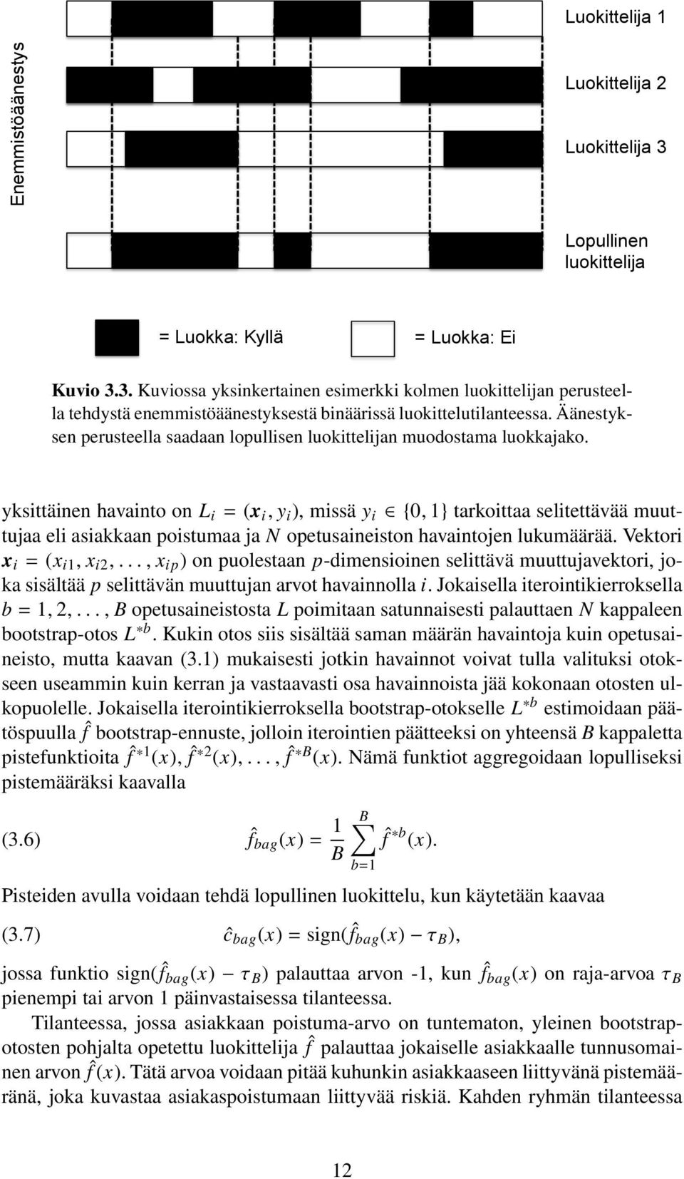 yksittäinen havainto on L i = (x i, y i ), missä y i {0, 1} tarkoittaa selitettävää muuttujaa eli asiakkaan poistumaa ja N opetusaineiston havaintojen lukumäärää. Vektori x i = (x i1, x i2,.