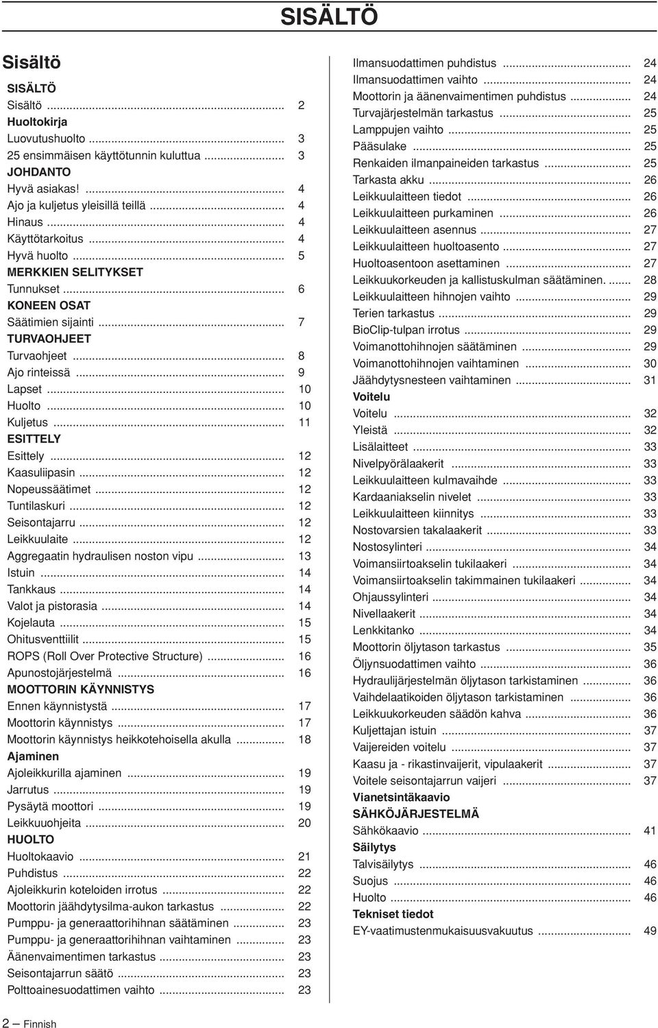 .. 11 ESITTELY Esittely... 12 Kaasuliipasin... 12 Nopeussäätimet... 12 Tuntilaskuri... 12 Seisontajarru... 12 Leikkuulaite... 12 Aggregaatin hydraulisen noston vipu... 13 Istuin... 14 Tankkaus.