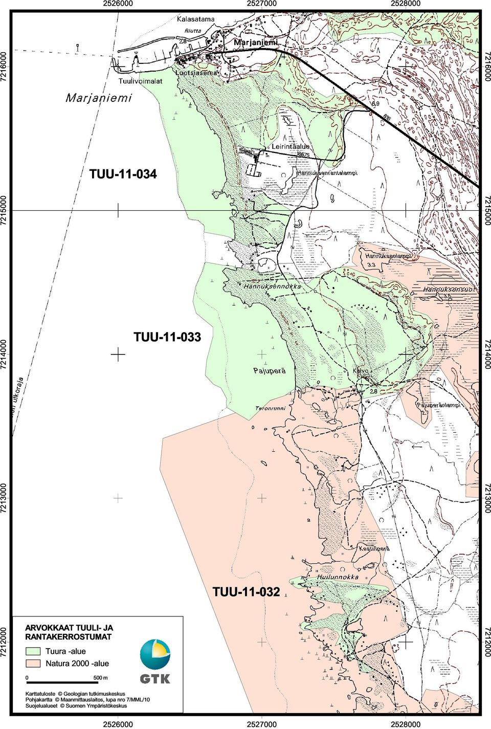 2000 -alue 0 500m Karttatuloste Geologian tutkimuskeskus Pohjakartta Maanmittauslaitos,