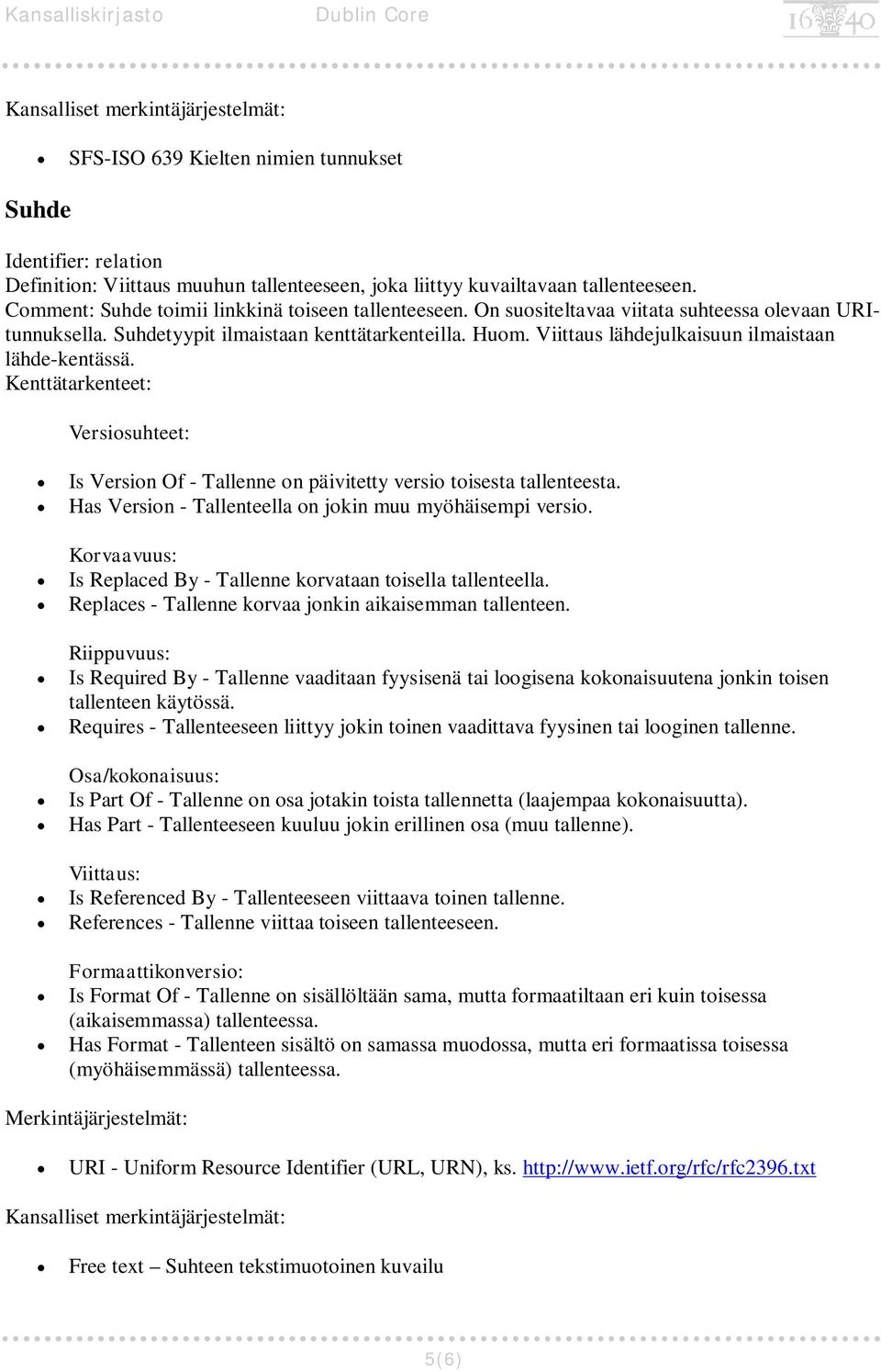 Viittaus lähdejulkaisuun ilmaistaan lähde-kentässä. Versiosuhteet: Is Version Of - Tallenne on päivitetty versio toisesta tallenteesta. Has Version - Tallenteella on jokin muu myöhäisempi versio.