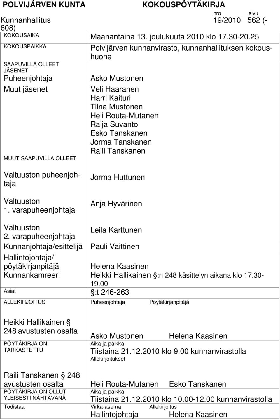 Mustonen Heli Routa-Mutanen Raija Suvanto Esko Tanskanen Jorma Tanskanen Raili Tanskanen n puheenjohtaja n 1. varapuheenjohtaja Jorma Huttunen Anja Hyvärinen n 2.