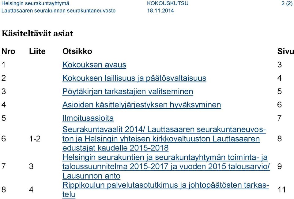 seurakuntaneuvoston ja Helsingin yhteisen kirkkovaltuuston Lauttasaaren 8 edustajat kaudelle 2015-2018 7 3 Helsingin seurakuntien ja seurakuntayhtymän