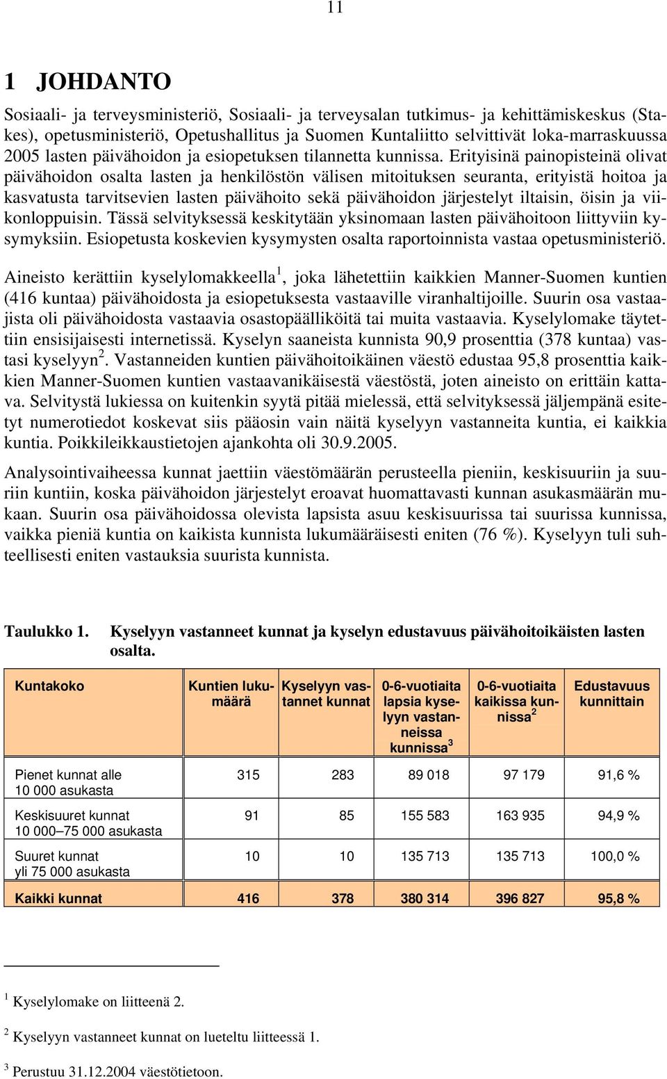 Erityisinä painopisteinä olivat päivähoidon osalta lasten ja henkilöstön välisen mitoituksen seuranta, erityistä hoitoa ja kasvatusta tarvitsevien lasten päivähoito sekä päivähoidon järjestelyt