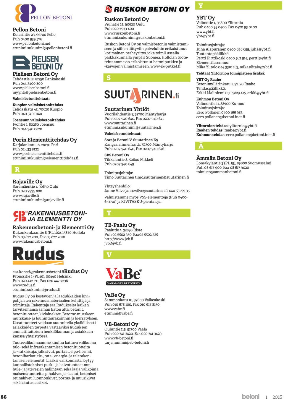 fi Kuopion valmisbetonitehdas Tehdaskatu 43, 70620 Kuopio Puh 040 340 0140 Joensuun valmisbetonitehdas Ivontie 1, 80260 Joensuu Puh 044 340 0820 Porin Elementtitehdas Oy Karjalankatu 18, 28130 Pori