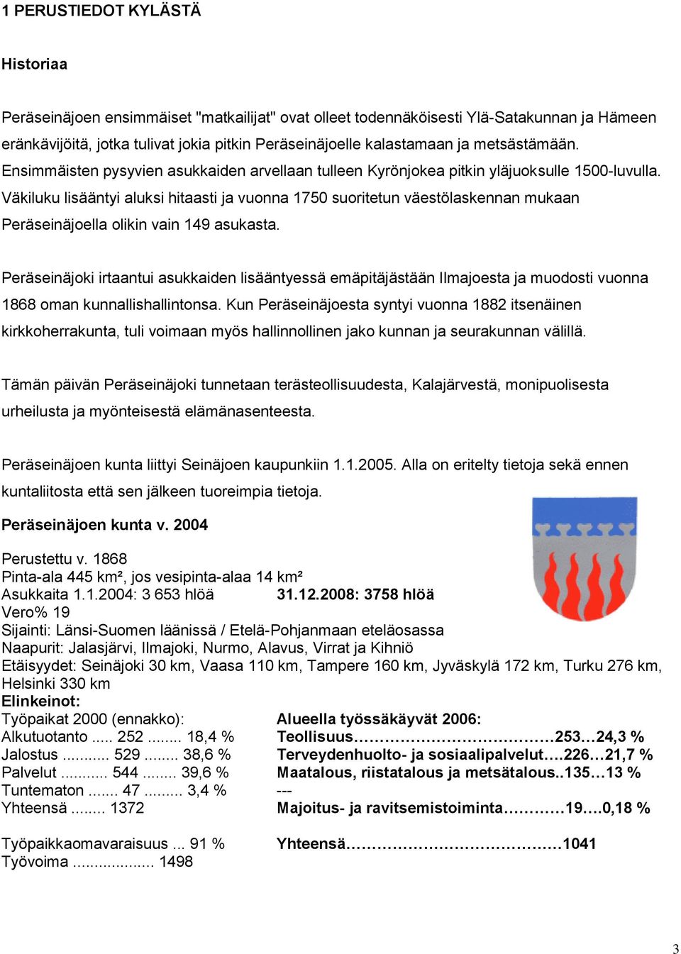 Väkiluku lisääntyi aluksi hitaasti ja vuonna 1750 suoritetun väestölaskennan mukaan Peräseinäjoella olikin vain 149 asukasta.